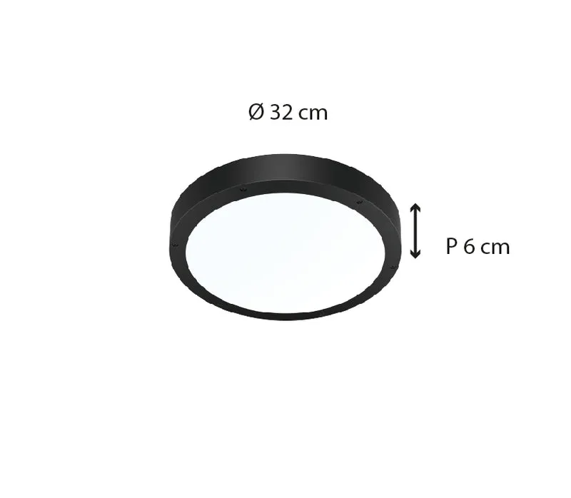 Plafonnier extérieur oval IP65 (1800lm 5700K A++) - Noire - Voltman
