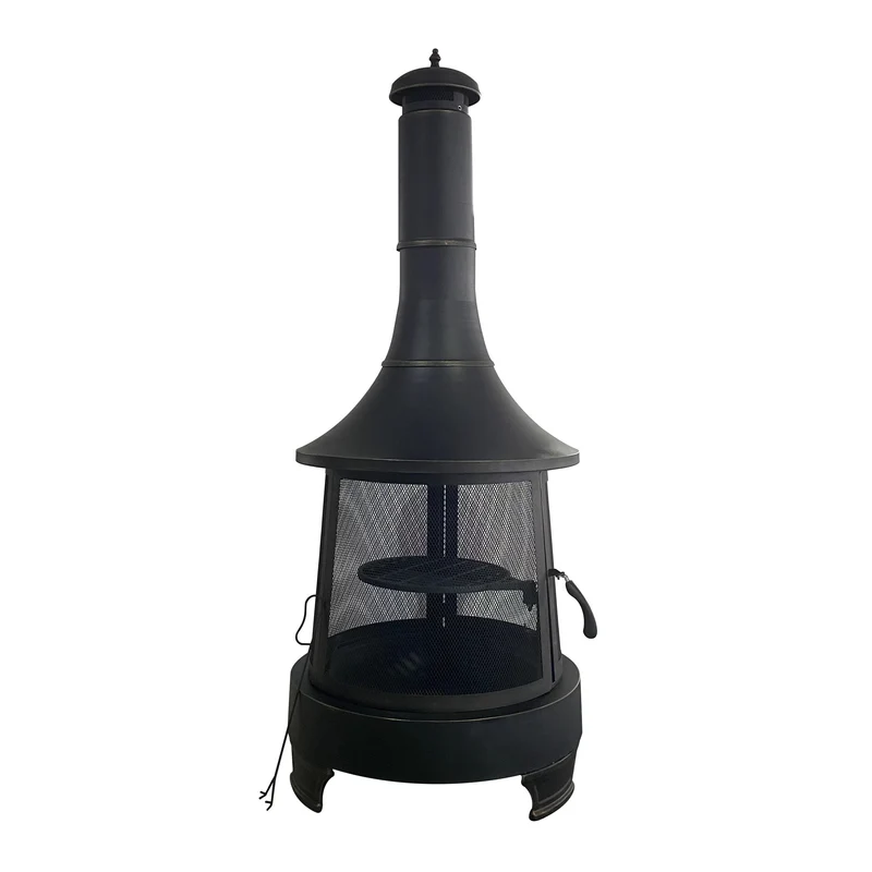 Foyer d'extérieur rond avec cheminée et grille de cuisson, 29,5'' x 70,8''