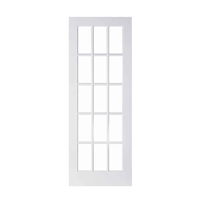 Porte Française de style Shaker à 15 verres clairs avec apprêt blanc, 32'' x 80''
