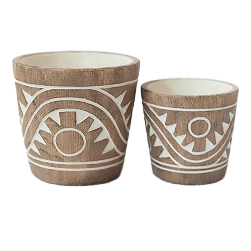 Pot en ciment à motifs aztèques, 4,25" x 4" (petit)