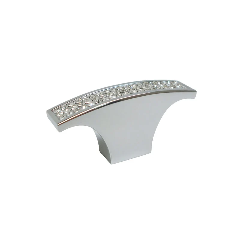 Bouton contemporain en métal chromé et cristal, # 1234
