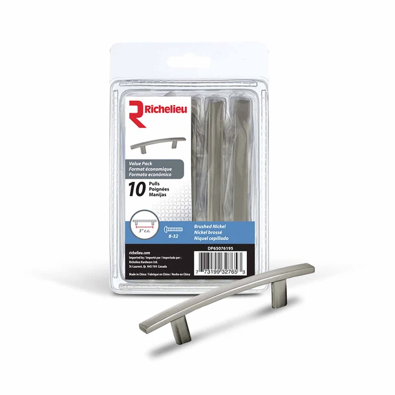 emballage de 10 poignées transitionnelles # 650 en métal nickel brossé, 3'' C/C