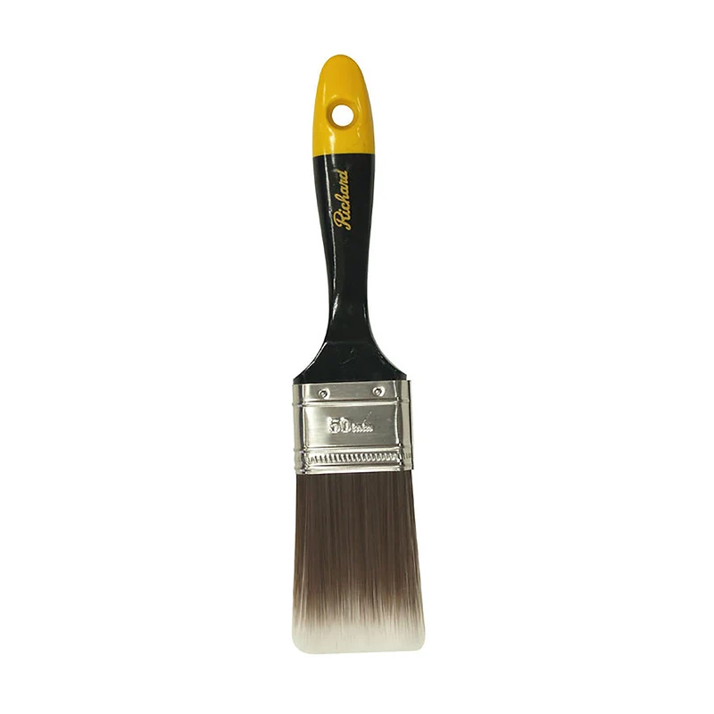 Pinceau droit de série Premier avec filaments en polyester et manche court vert et bout jaune, 4''