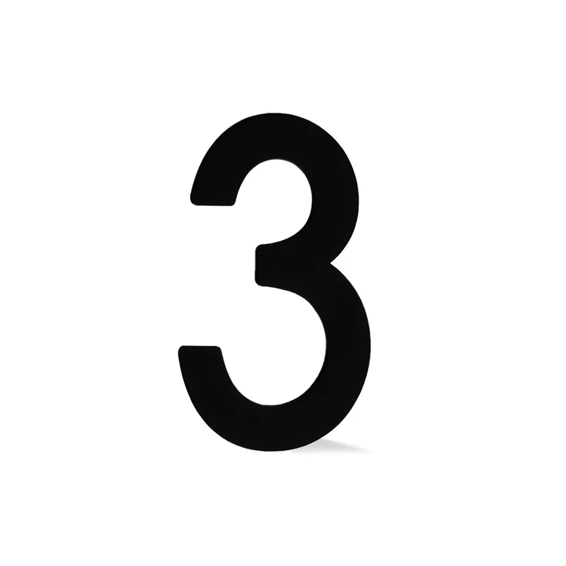 Chiffre autocollant de 4’’ en plexiglas, #3 (noir)