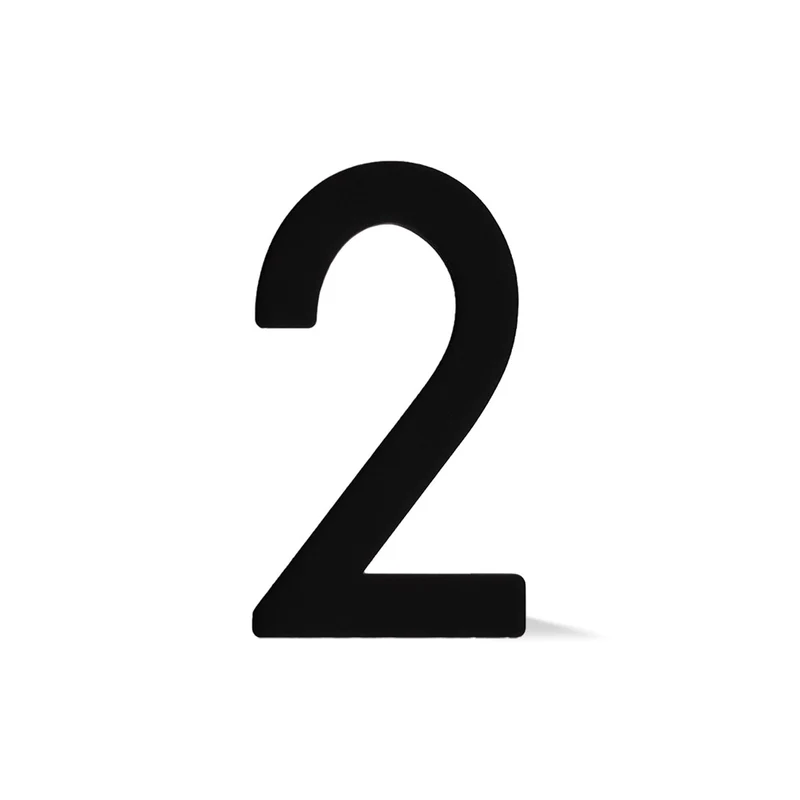 Chiffre autocollant de 4’’ en plexiglas, #2 (noir)