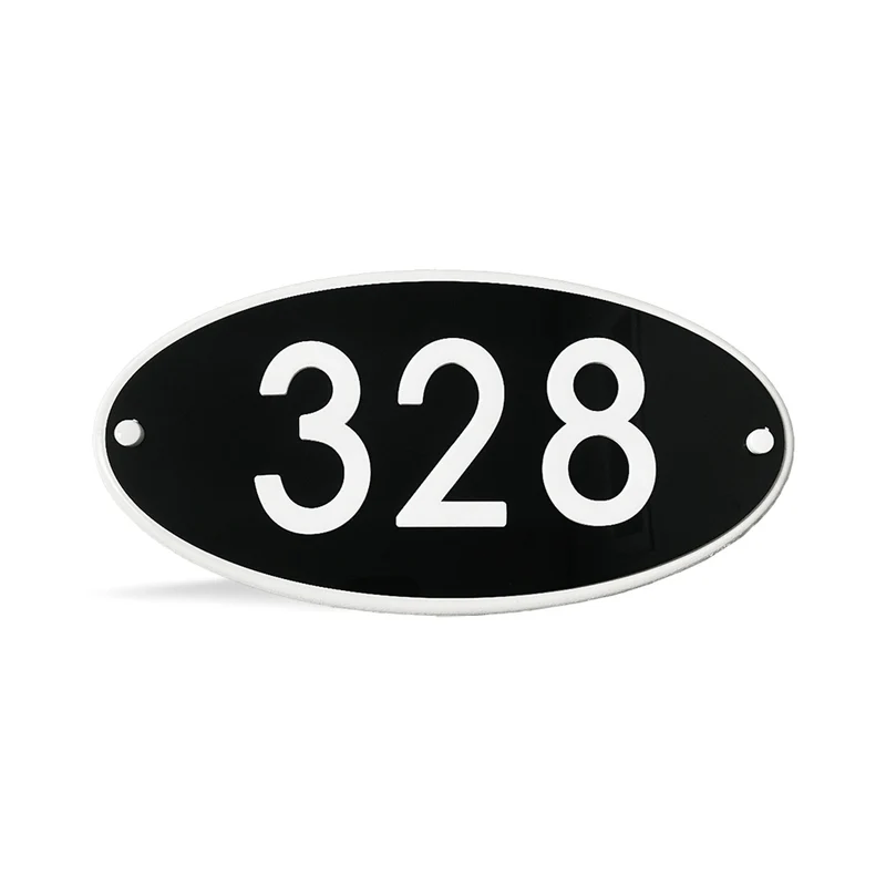 Plaque d'adresse ovale en plexiglas noir sur blanc, 15''