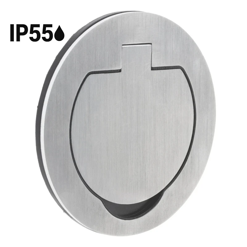 Prise de sol étanche ronde Initiale 16A - 2P+T IP55 - Métal Brossé - Protec