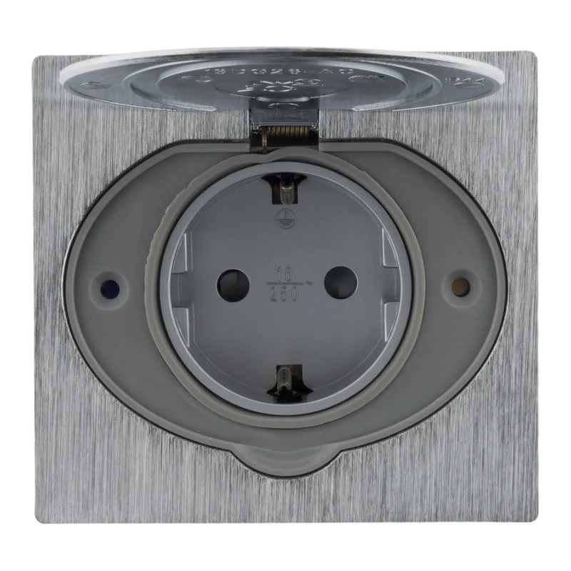 Prise de sol 16A Schuko alu brossé - IP44 + boîte installation - Zenitech