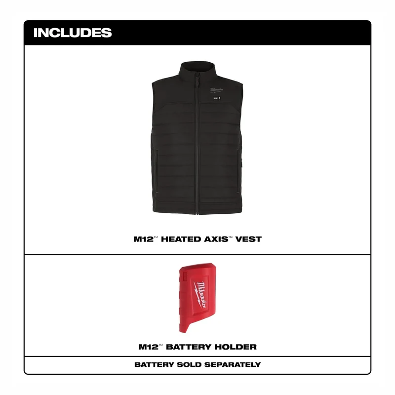 Gilet chauffant matelassé M12 Axis, T-grand (noir)