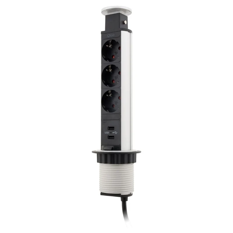 Multiprise encastrable Schuko 3x16A + 2 ports USB A - Blanc/Noir - Otio