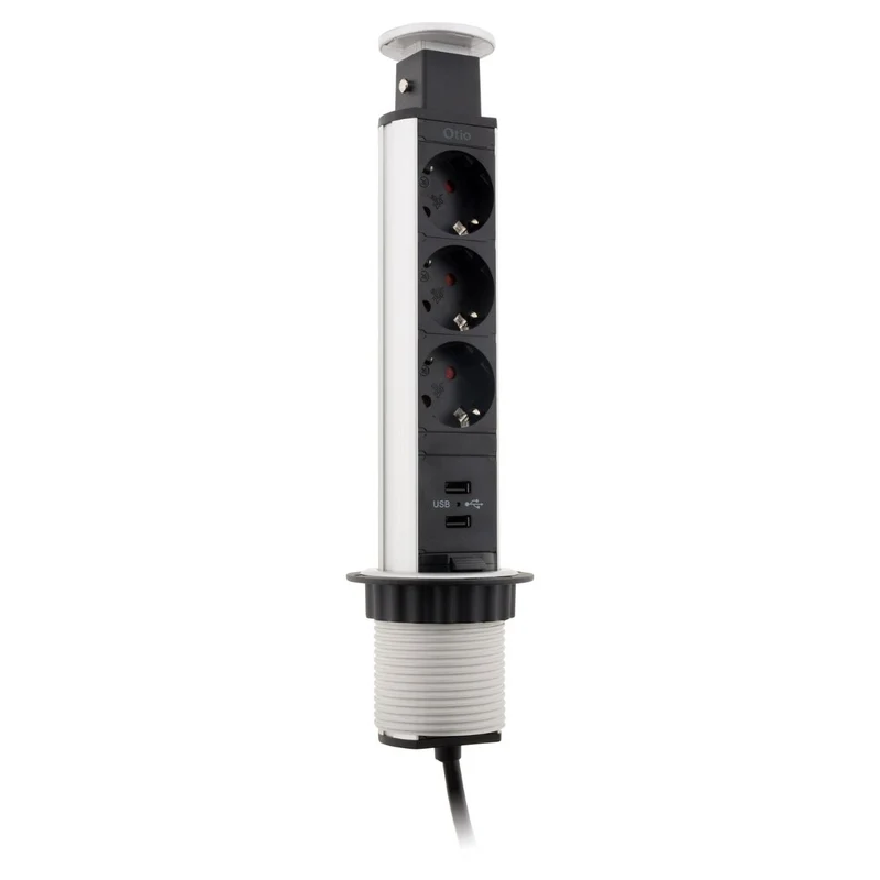 Multiprise encastrable Schuko 3x16A + 2 ports USB A - Blanc/Noir - Otio