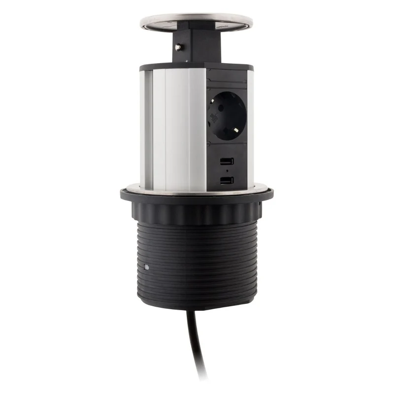 Multiprise encastrable Schuko 3 prises + 2 USB Ø100m - Blanc/Noir - Otio