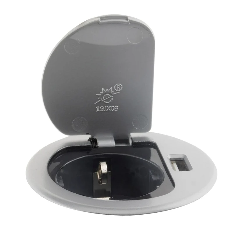 Prise encastrable Schuko + USB Ø60mm - Gris - Otio