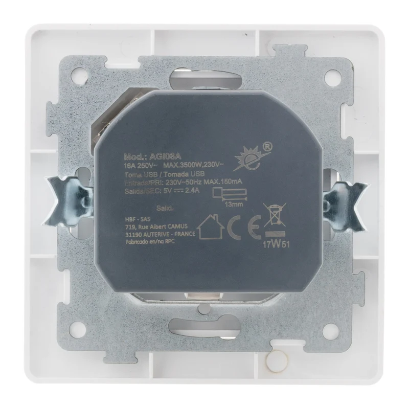 Prise encastrée Schuko + USB A - Blanc - Orys - Zenitech