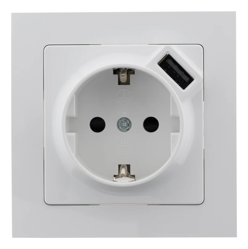 Prise encastrable Schuko 16A + USB - Kalya - Blanc - Zenitech