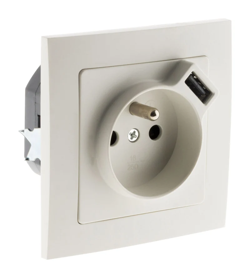Prise 2P+T 16A encastrable + USB 2,1A - blanc - Zenitech