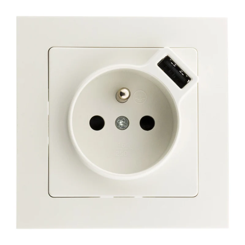 Prise 2P+T 16A encastrable + USB 2,1A - blanc - Zenitech