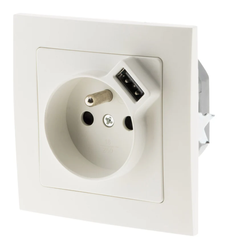 Prise 2P+T 16A encastrable + USB 2,1A - blanc - Zenitech