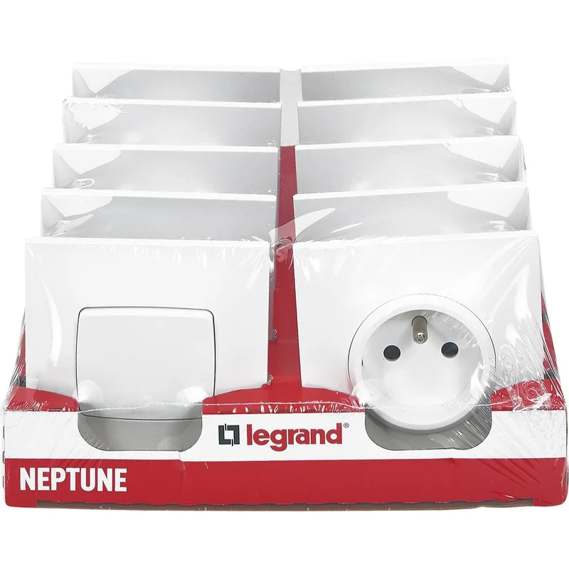 Lot 2 interrupteurs va et vient 10A + 10 prises 2P+T 16A complet - Neptune - blanc - Legrand