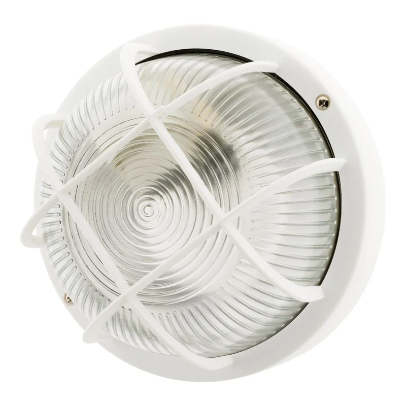 Hublot rond 60W avec grille IP44 E27 Classe II - Blanc - Zenitech
