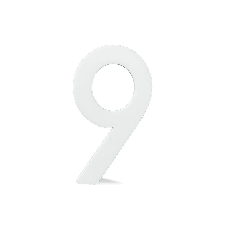 Chiffre autocollant de 4’’ en plexiglas, #9 (blanc)