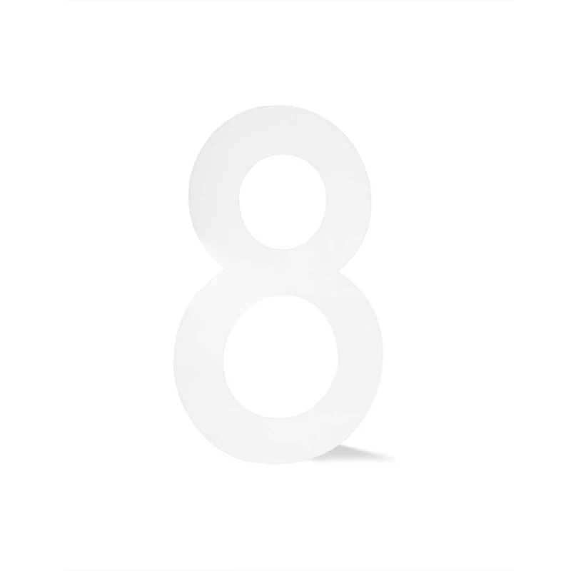 Chiffre autocollant de 4’’ en plexiglas, #8 (blanc)