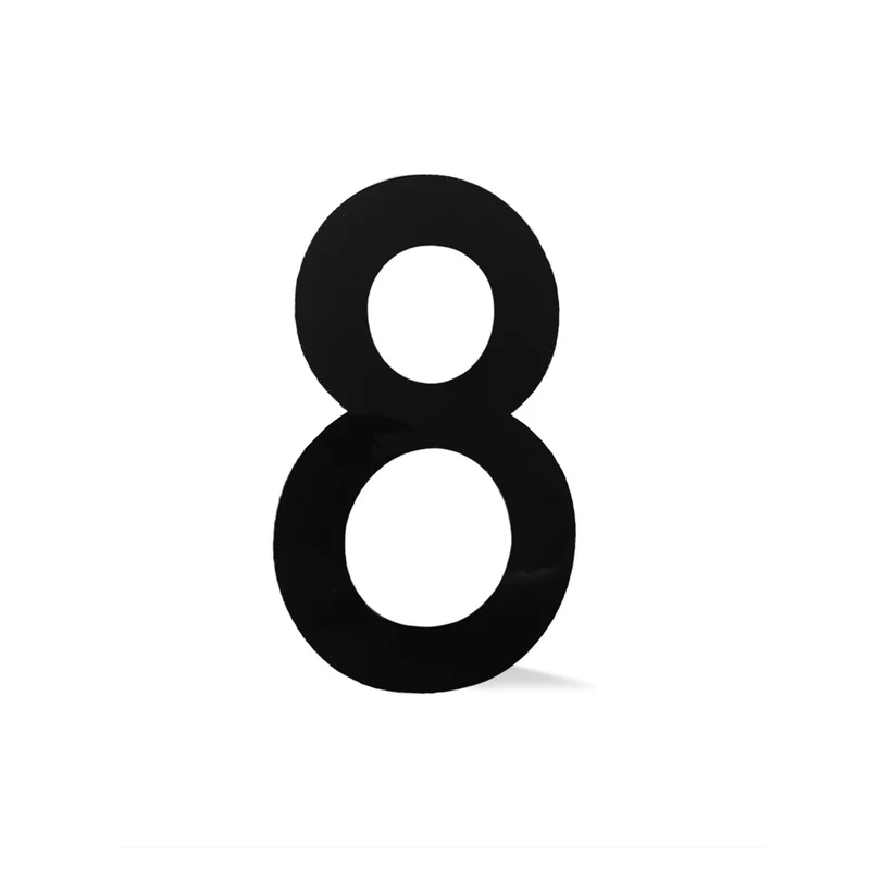 Chiffre autocollant de 4’’ en plexiglas, #8 (noir)