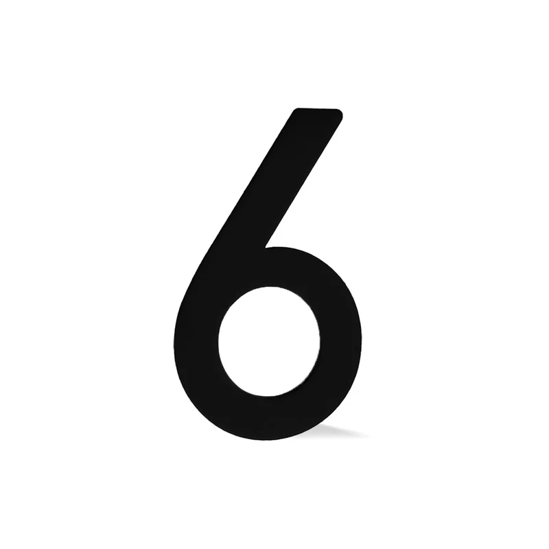 Chiffre autocollant de 4’’ en plexiglas, #6 (noir)