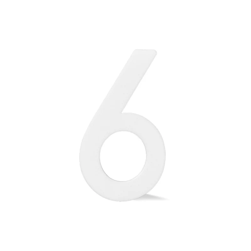 Chiffre autocollant de 4’’ en plexiglas, #6 (blanc)