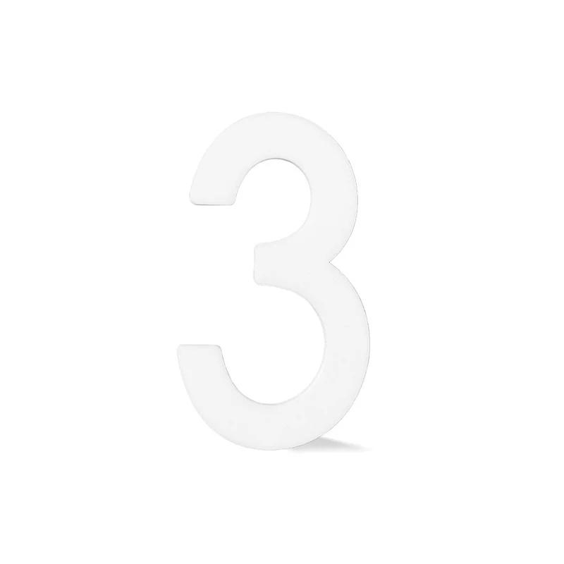 Chiffre autocollant de 4’’ en plexiglas, #3 (blanc)