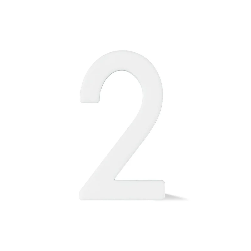 Chiffre autocollant de 4’’ en plexiglas, #2 (blanc)
