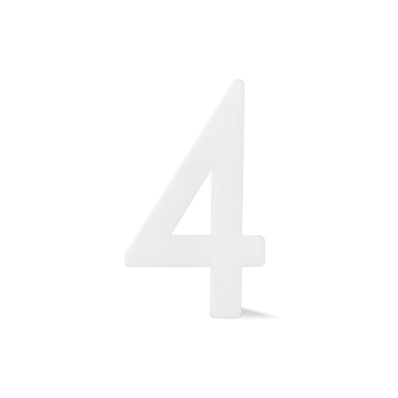 Chiffre autocollant de 4’’ en plexiglas, #4 (blanc)