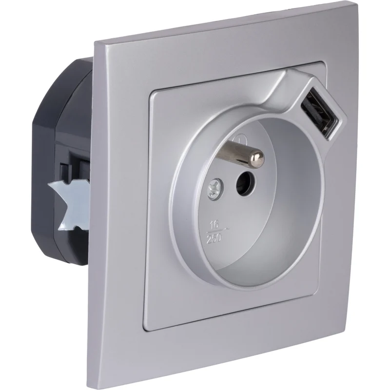 Prise + USB A encastrés + plaque de finition Kalya - Zenitech