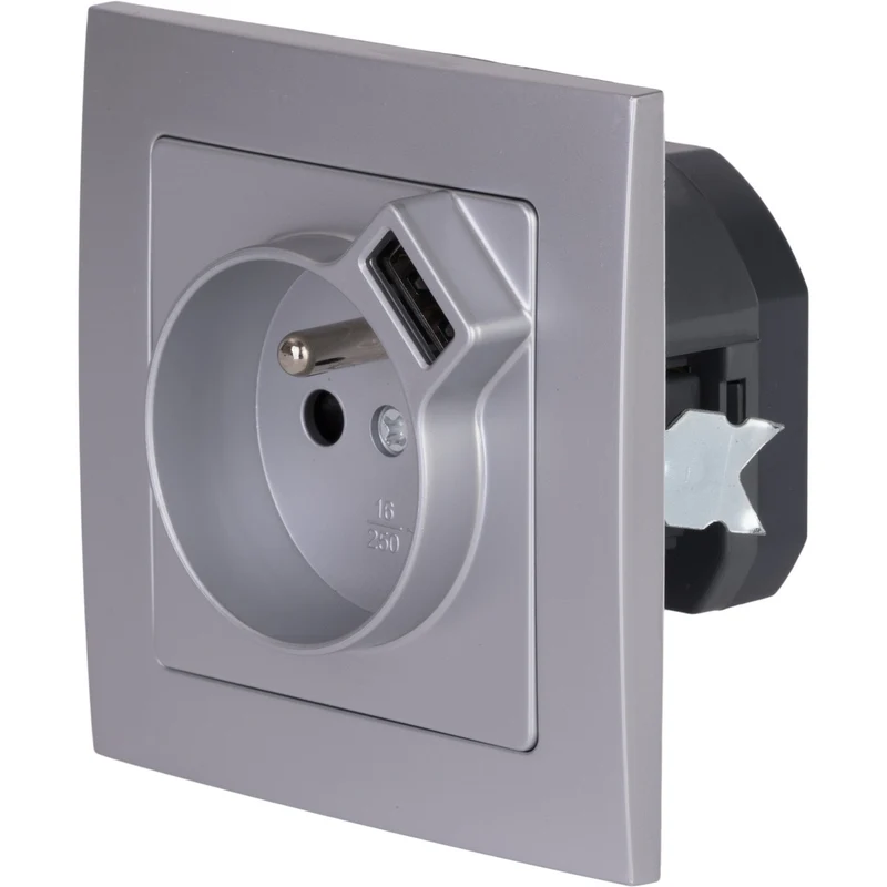 Prise + USB A encastrés + plaque de finition Kalya - Zenitech