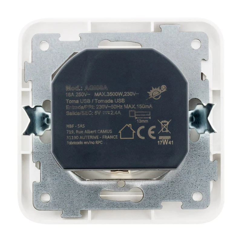 Prise encastrée Schuko 16A + USB A - Antaria - Zenitech