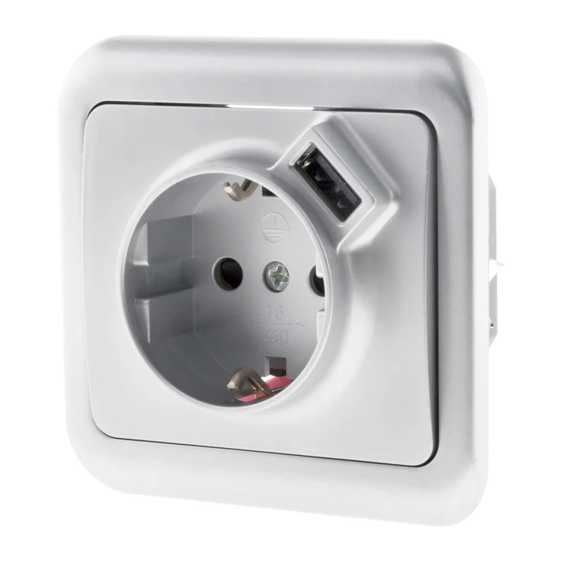 Prise encastrée Schuko 16A + USB A - Antaria - Zenitech