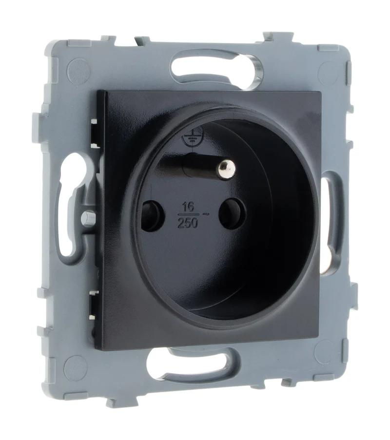 Prise simple 2P+T encastrable - à composer - métal Noir brossé - Kouro - Zenitech
