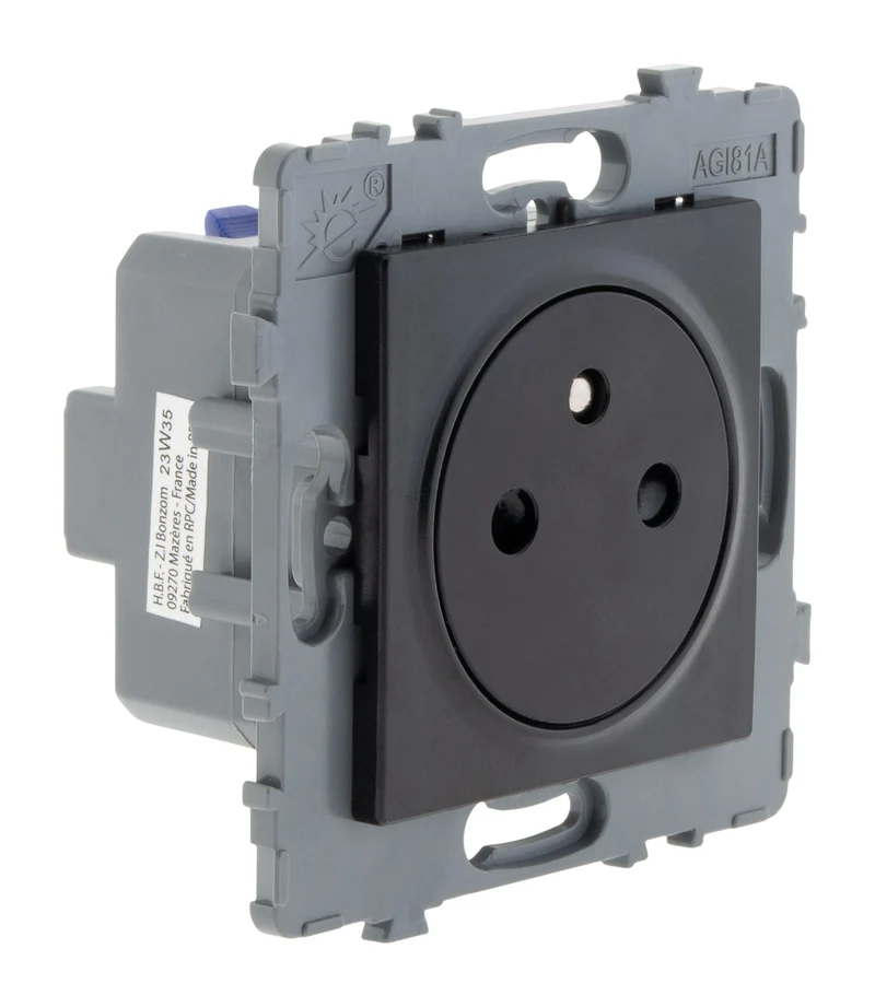 Prise simple 2P+T 16A - à composer - métal noir brossé - Kouro - Zenitech