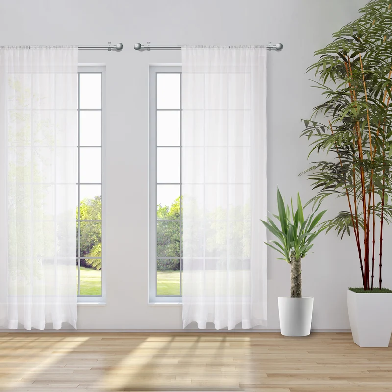 Ensemble de 2 rideaux en voilage tissé, blanc (54" x 96")