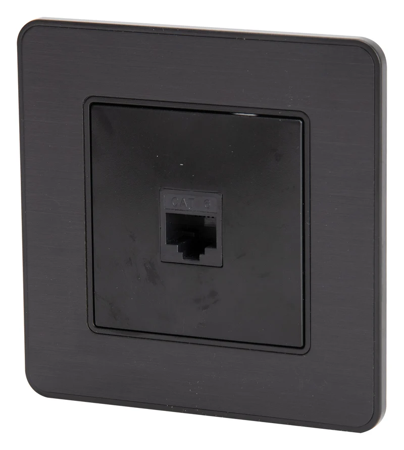 Prise réseau RJ45 complète - catégorie 6 - métal Noir brossé - Kouro - Zenitech