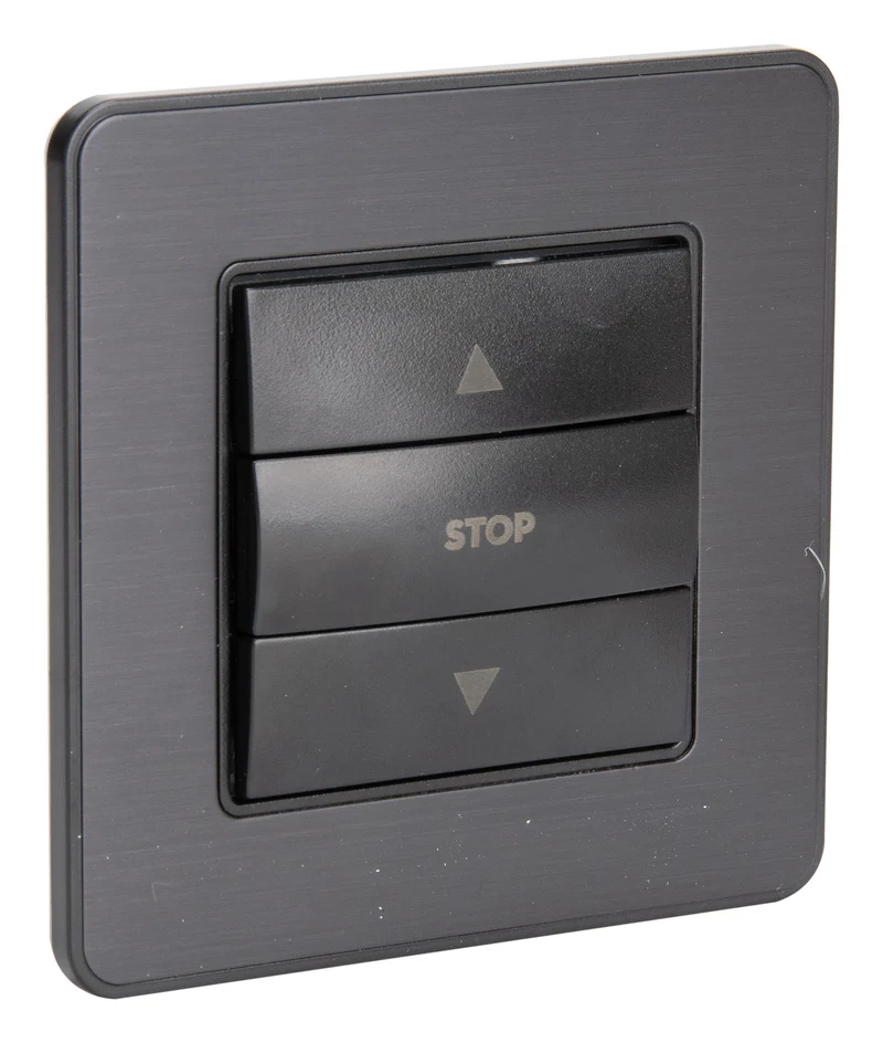 Interrupteur simple commande volets roulants 10A - métal Noir brossé - Kouro - Zenitech