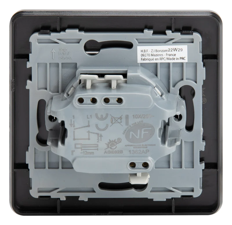 Interrupteur simple commande volets roulants 10A - métal Noir brossé - Kouro - Zenitech