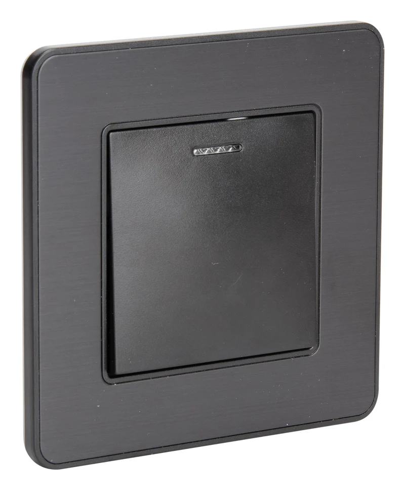 Interrupteur simple complet va et vient à voyant 10A - métal Noir brossé - Kouro - Zenitech