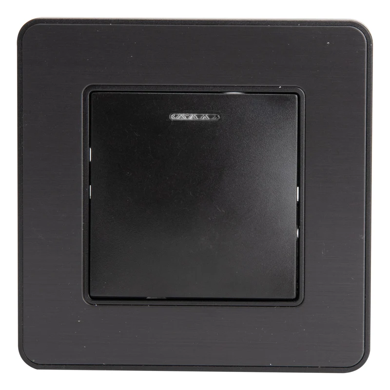Interrupteur simple complet va et vient à voyant 10A - métal Noir brossé - Kouro - Zenitech