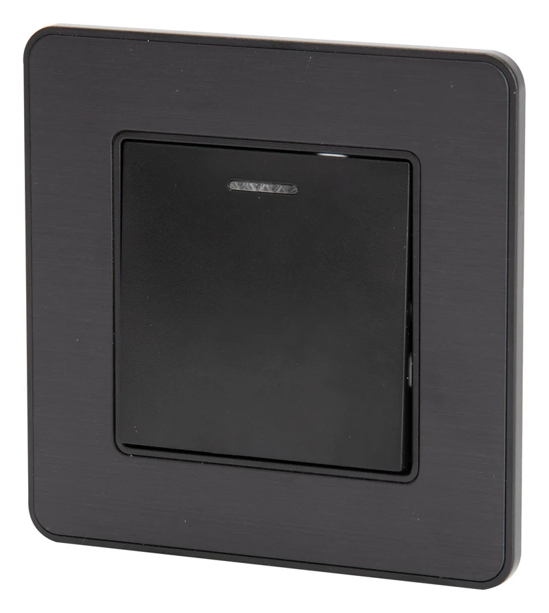 Interrupteur simple complet va et vient à voyant 10A - métal Noir brossé - Kouro - Zenitech