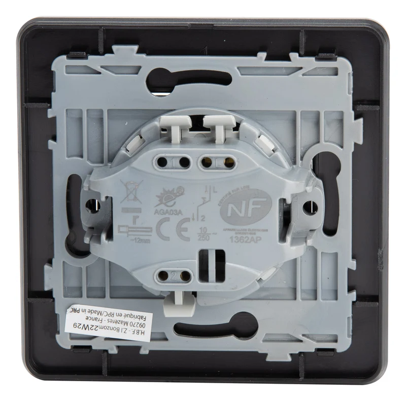 Bouton poussoir complet 10A - métal Noir brossé - Kouro - Zenitech