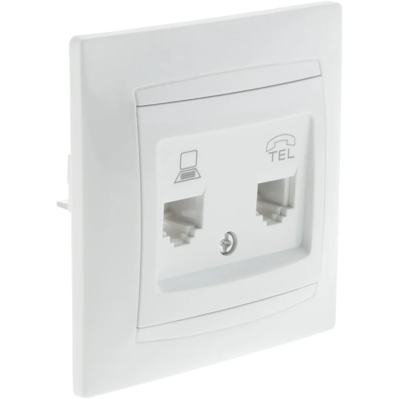 Prise RJ11 + RJ45 encastrées Zyna - Blanc - Zenitech