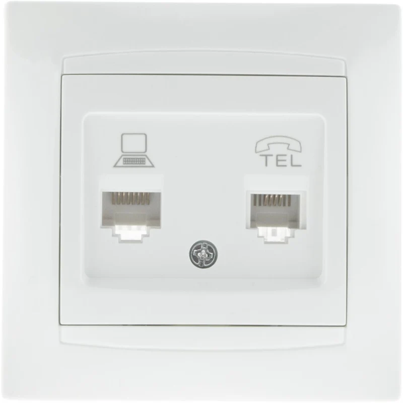 Prise RJ11 + RJ45 encastrées Zyna - Blanc - Zenitech