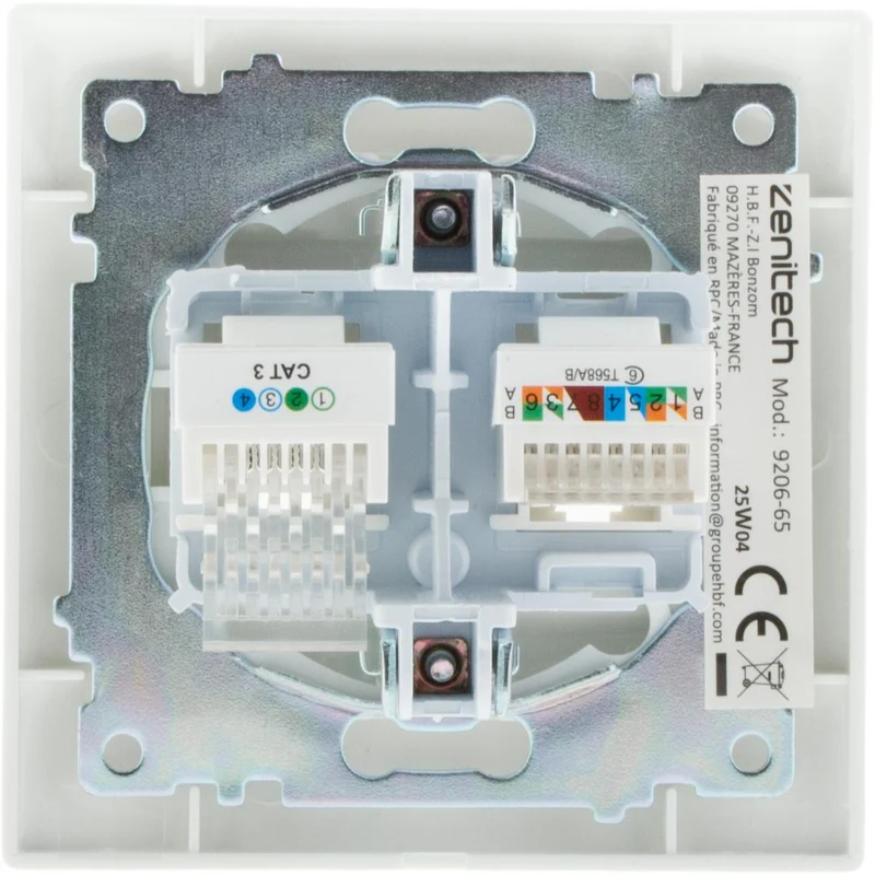 Prise RJ11 + RJ45 encastrées Zyna - Blanc - Zenitech