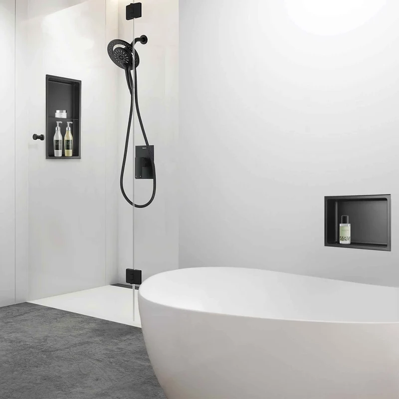 Niche de douche murale Layla en acier inoxydable noir mat, 12'' x 16''